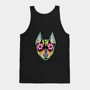 Min Pin - Day of the Dead Miniature Doberman Pinscher Sugar Skull Dog Tank Top